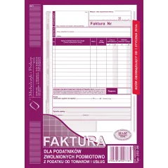 FAKTURA DLA PODATNIKÓW ZWOLNIONYCH Z PODATKU