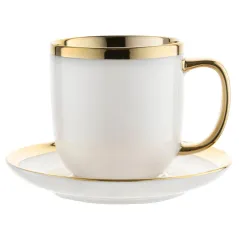 PORCELANOWA FILIŻANKA ZE SPODKIEM 320 ML BIAŁO-ZŁOTA FLORINA BERLOTTI II GATUNEK