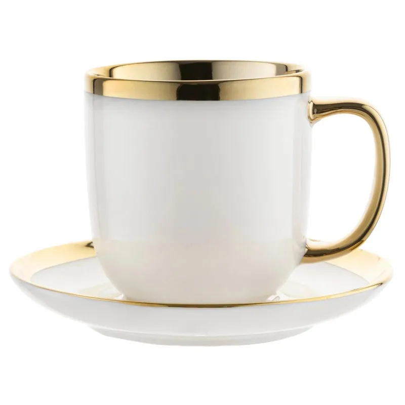 PORCELANOWA FILIŻANKA ZE SPODKIEM 320 ML BIAŁO-ZŁOTA FLORINA BERLOTTI II GATUNEK