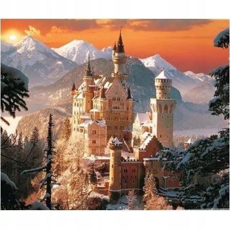 DIAMENTOWA MOZAIKA ZAMEK W ALPACH ZIMĄ 40 X 30 CM