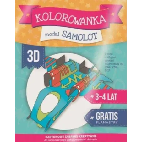 SAMOLOT. KOLOROWANKA 3D 3-4 LATA