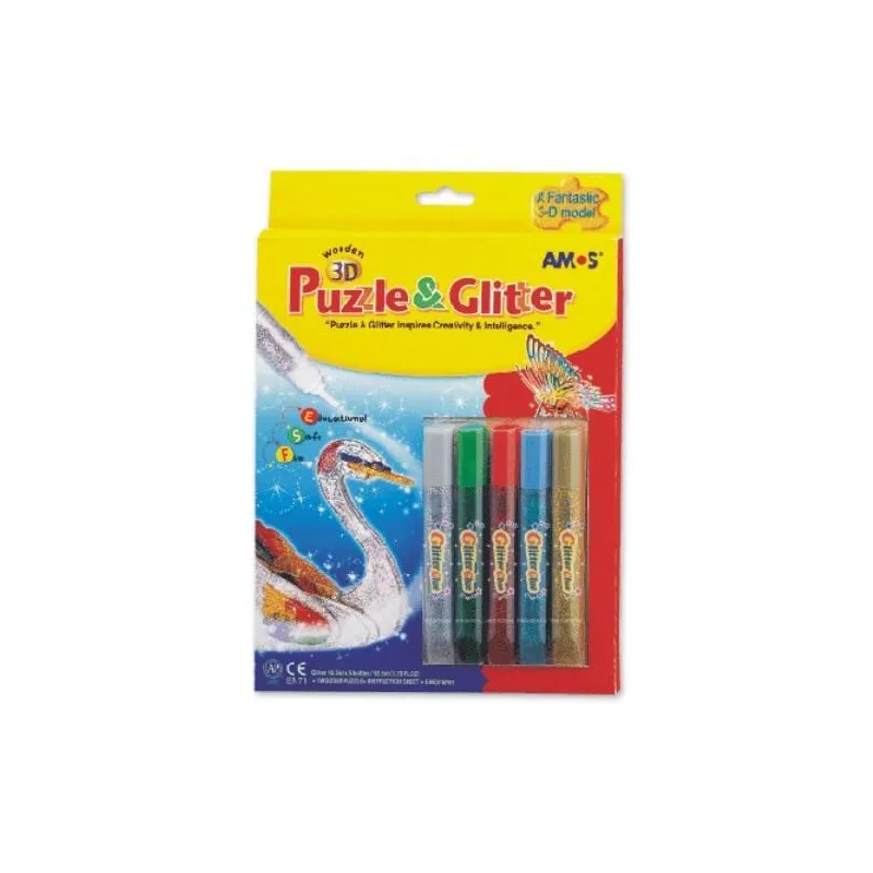 ŁABĘDŹ DREWNIANE PUZZLE PRZESTRZENNE+ KLEJ Z BROKATEM