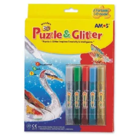 ŁABĘDŹ DREWNIANE PUZZLE PRZESTRZENNE+ KLEJ Z BROKATEM