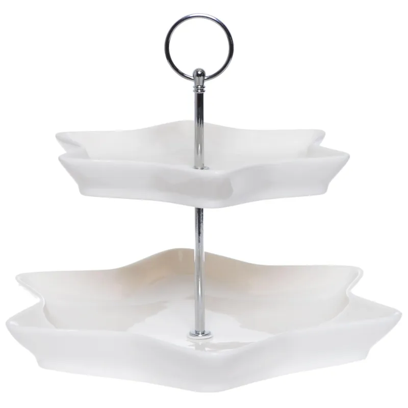 PORCELANOWA PATERA NA TORT OWOCE CIASTO 2 POZIOMY GWIAZDA TACA