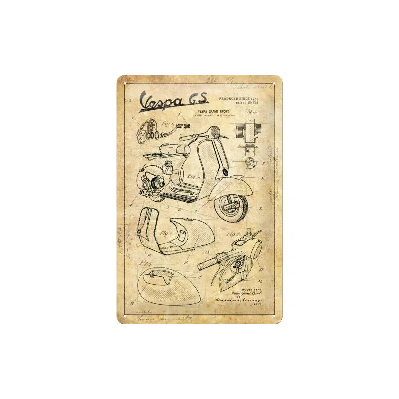 PLAKAT BLASZANY VESPA PARTS SKUTER 20 X 30 CM