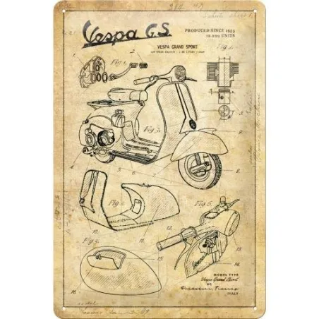 PLAKAT BLASZANY VESPA PARTS SKUTER 20 X 30 CM
