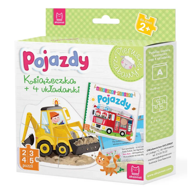 POJAZDY KSIĄŻECZKA I CZTERY UKŁADANKI PUZZLE DLA MALUCHA - Aksjomat