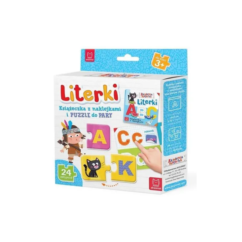 LITERKI KSIĄŻECZKA Z NAKLEJKAMI I 24 PUZZLE DO PARY 3+ - Aksjomat