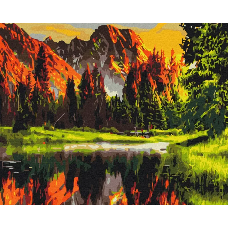 MALOWANIE PO NUMERKACH ZACHÓD SŁOŃCA W GÓRSKIEJ DOLINIE 40 X 50 CM