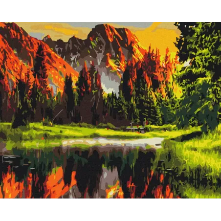 MALOWANIE PO NUMERKACH ZACHÓD SŁOŃCA W GÓRSKIEJ DOLINIE 40 X 50 CM