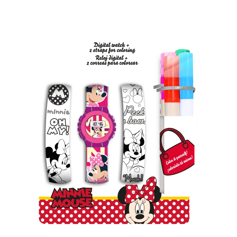 ZEGAREK CYFROWY Z PASKAMI DO KOLOROWANIA DISNEY MINNIE +