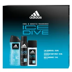 ADIDAS ICE DIVE MĘSKI ZESTAW PREZENTOWY ŻEL POD PRYSZNIC 3W1+ DEZODORANT SPRAY 150 ML + DEZODORANT 75ML