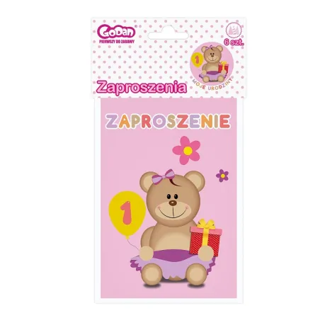 ZAPROSZENIA NA 1 URODZINY 6 SZTUK RÓŻOWE