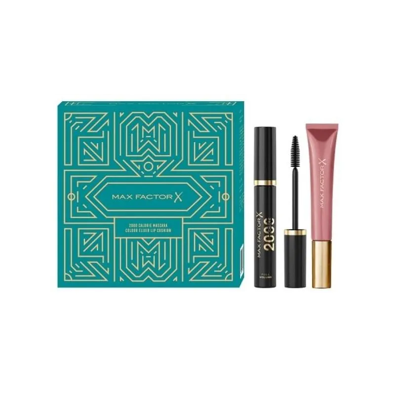 ZESTAW MAX FACTOR TUSZ 2000 CALORIE + BŁYSZCZYK COLOUR ELIXIR CUSHION 025