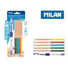PĘDZEL WODNY + 5 KREDEK AKWARELOWYCH MILAN