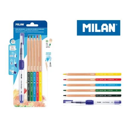 PĘDZEL WODNY + 5 KREDEK AKWARELOWYCH MILAN