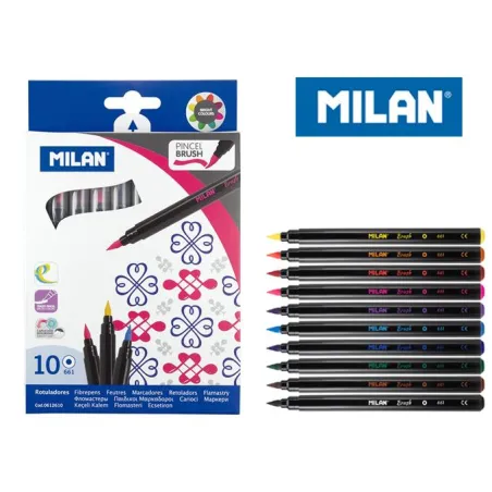 FLAMASTRY Z KOŃCÓWKĄ W PĘDZELKU 10 KOLORÓW MILAN
