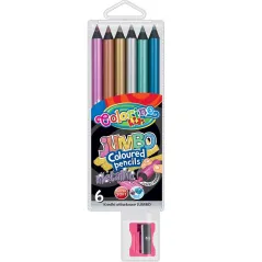 KREDKI OŁÓWKOWE OKRĄGŁE JUMBO 6 KOLORÓW METALLIC + TEMPERÓWKA COLORINO KIDS
