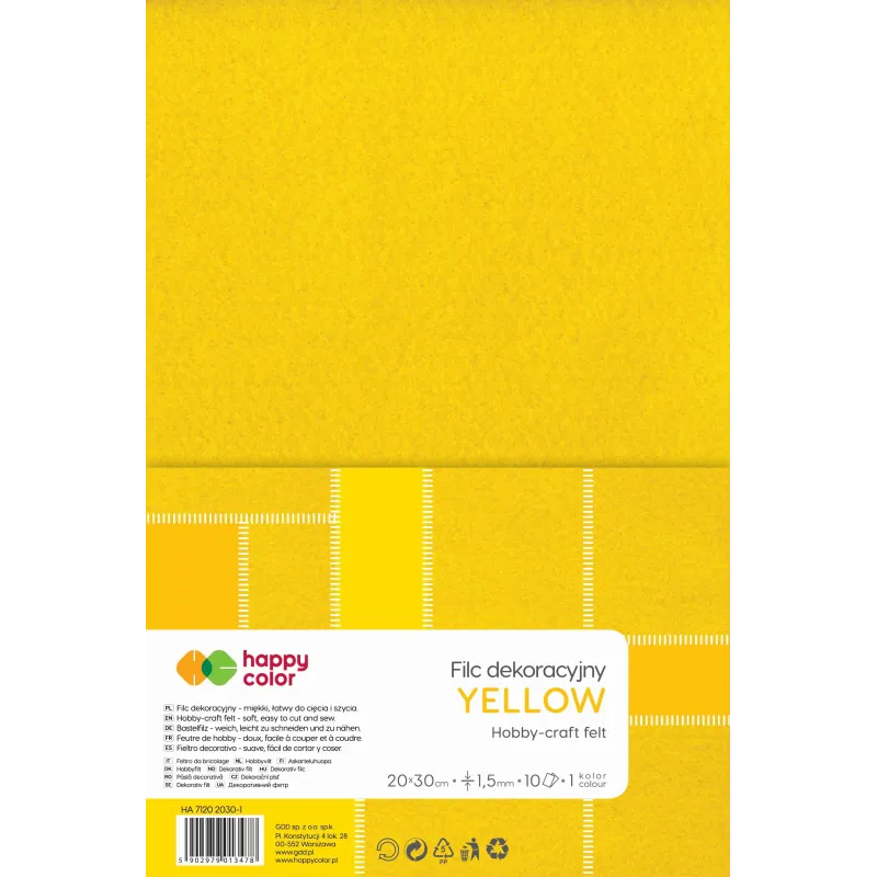 FILC DEKORACYJNY 20X30 CM 10 ARKUSZY ŻÓŁTY HAPPY COLOR