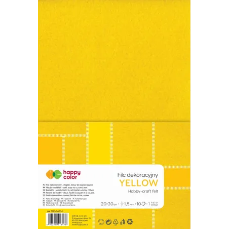 FILC DEKORACYJNY 20X30 CM 10 ARKUSZY ŻÓŁTY HAPPY COLOR