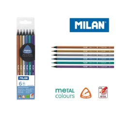 KREDKI OŁÓWKOWE TRÓJKĄTNE METALIZOWANE 6 KOLORÓW MILAN
