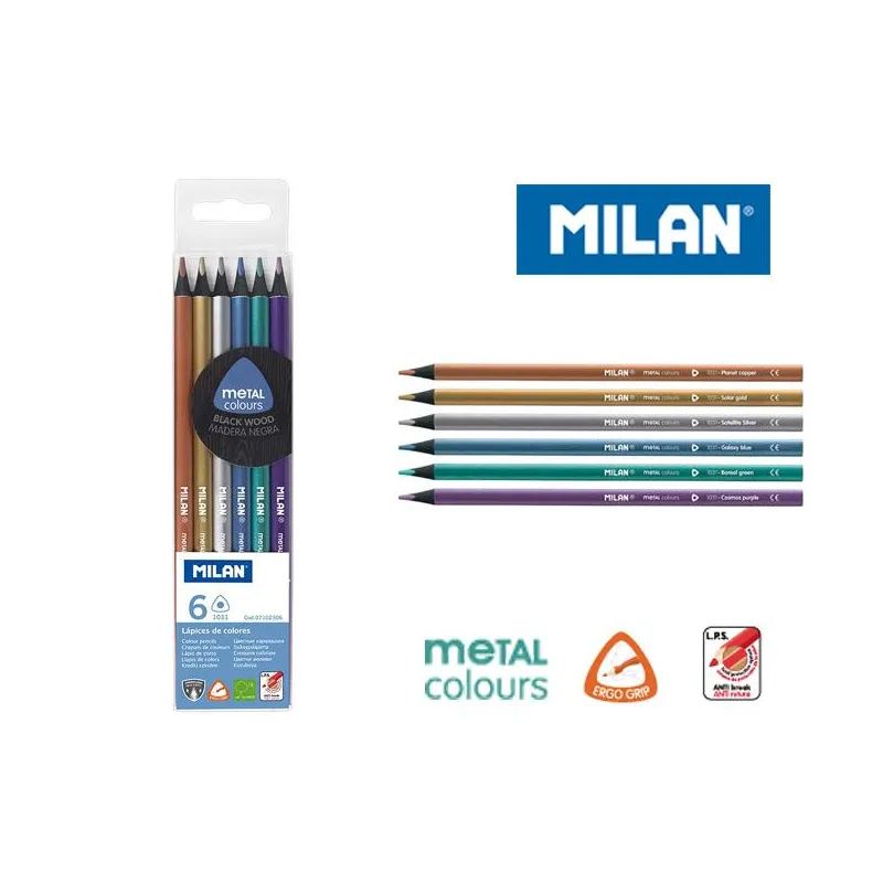 KREDKI OŁÓWKOWE TRÓJKĄTNE METALIZOWANE 6 KOLORÓW MILAN