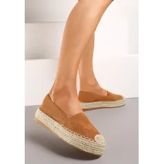 BRĄZOWE CASUALOWE ESPADRYLE NA GRUBEJ PODESZWIE OZDOBIONEJ PLECIONKĄ ROZMIAR 40