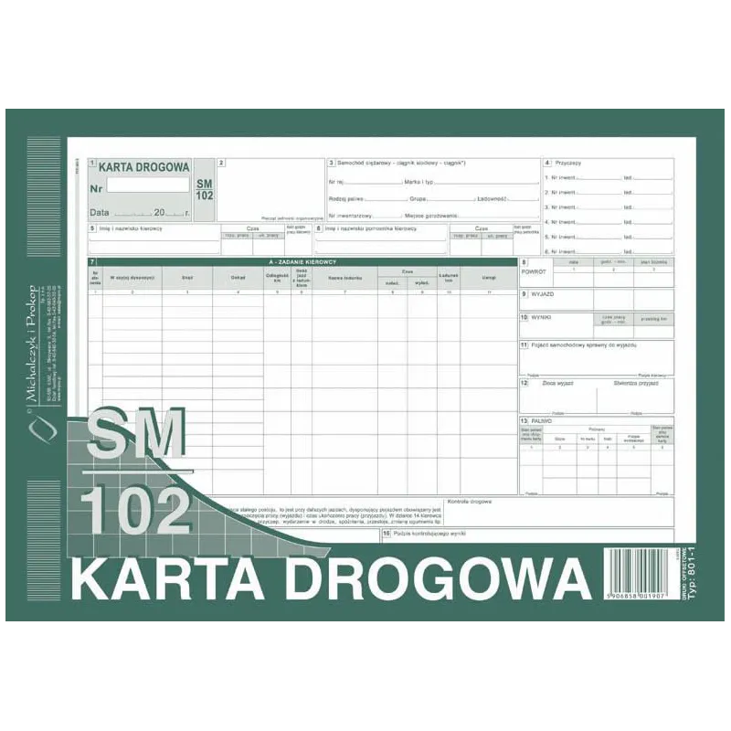 KARTA DROGOWA - SAMOCHÓD CIĘŻAROWY A4 SM/102 A4