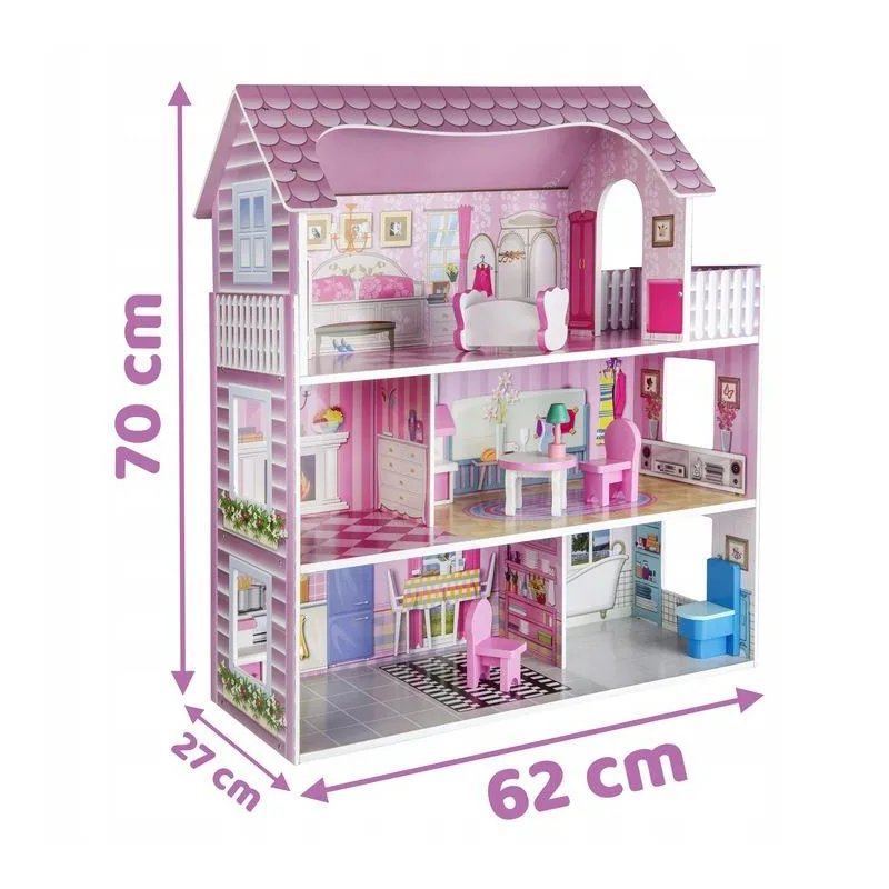 DUŻY DREWNIANY DOMEK DLA LALEK Z AKCESORIAMI 70 X 62 X 27 CM RICOKIDS 7801 II GATUNEK