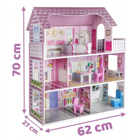 DUŻY DREWNIANY DOMEK DLA LALEK Z AKCESORIAMI 70 X 62 X 27 CM RICOKIDS 7801 II GATUNEK