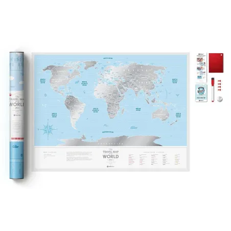 MAPA ZDRAPKA ŚWIAT TRAVEL MAP SILVER WORLD