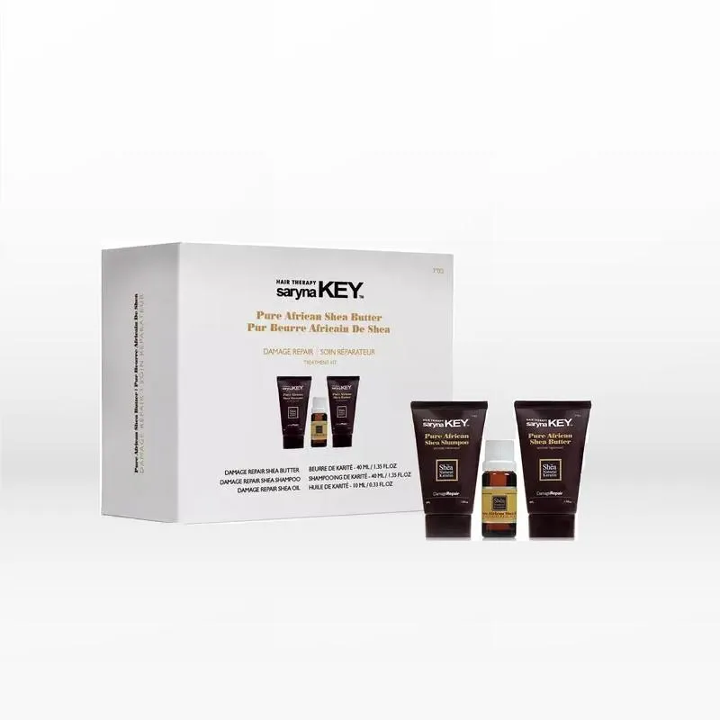SARYNA KEY PURE AFRICAN SHEA BUTTER DAMAGE REPAIR ZESTAW REGENERUJĄCY DO WŁOSÓW ZNISZCZONYCH SZAMPON 40ML MASKA 40ML OLEJEK 10ML