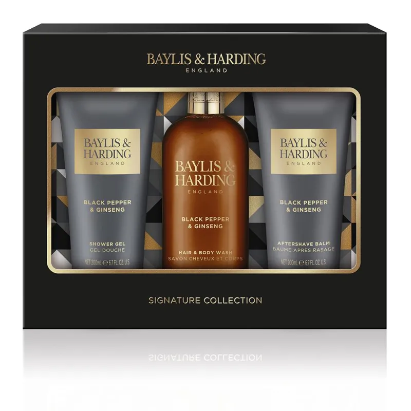 BAYLIS & HARDING SIGNATURE MEN'S BLACK PEPPER & GINSENG ŻEL POD PRYSZNIC 200 ML + ŻEL DO MYCIA CIAŁA I WŁOSÓW 300 ML + BALSAM