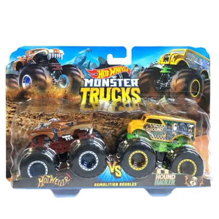 HOT WHEELS MONSTER TRUCKS HOTWEILER VS HOUND HAULER 3+