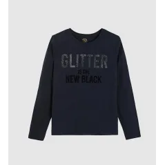 BLUZKA DZIEWCZĘCA Z NADRUKIEM GLITTER IS THE NEW BLACK 146 CM COOL CLUB