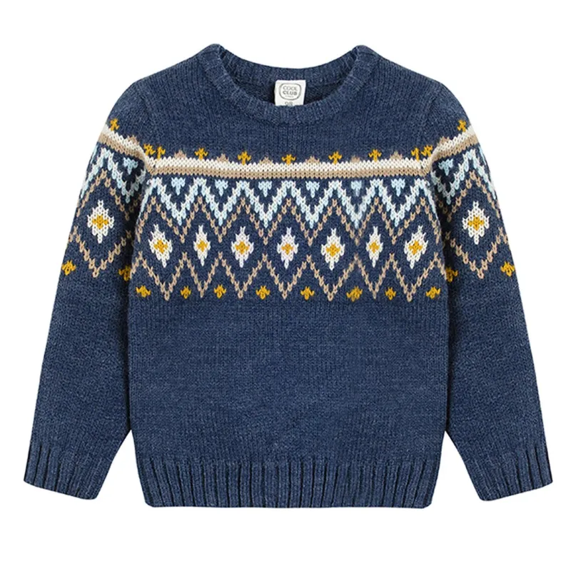 SWETER CHŁOPIĘCY WZORZYSTY GRANATOWY MELANŻ 92 CM COOL CLUB