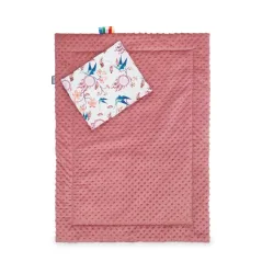 Komplet Kocyk + Poduszka Minky Ptaki Retro Róż 75X100/30X35 Sensillo