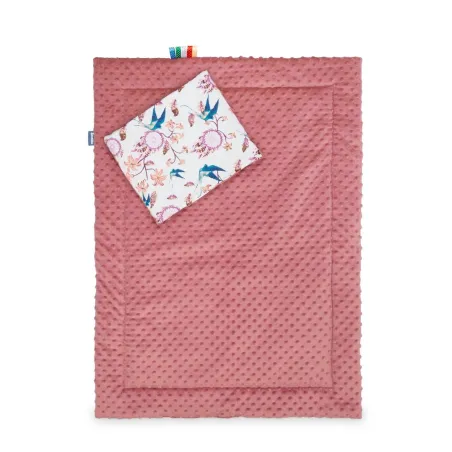 Komplet Kocyk + Poduszka Minky Ptaki Retro Róż 75X100/30X35 Sensillo