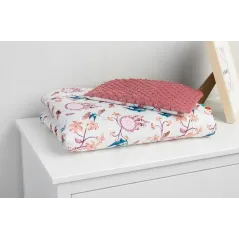 KOMPLET KOCYK + PODUSZKA MINKY PTAKI RETRO RÓŻ 75X100/30X35 SENSILLO