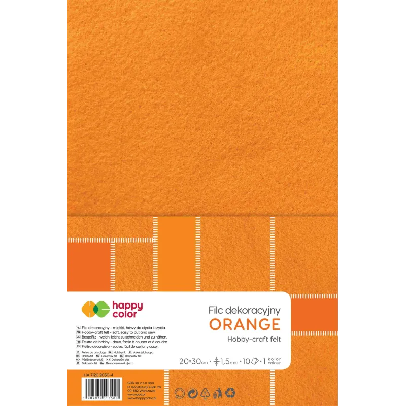 FILC DEKORACYJNY 20 X 30 CM POMARAŃCZOWY 10 ARKUSZY HAPPY COLOR