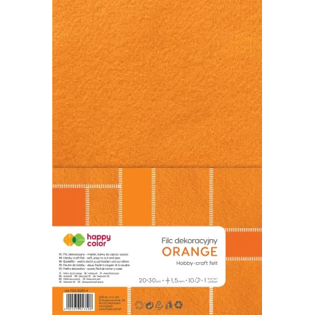 FILC DEKORACYJNY 20 X 30 CM POMARAŃCZOWY 10 ARKUSZY HAPPY COLOR