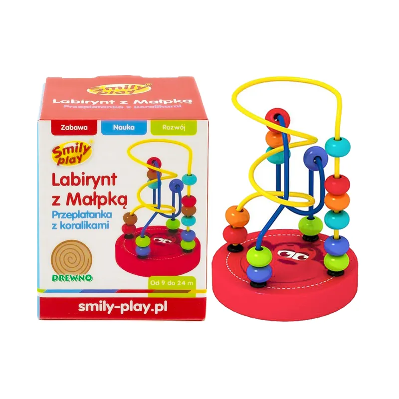 LABIRYNT Z MAŁPKĄ PRZEPLATANKA Z KORALIKAMI SMILY PLAY 9M+