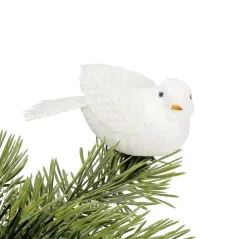 Zawieszki Choinkowe Ptaszki Brokatowe Białe 4 Szt.