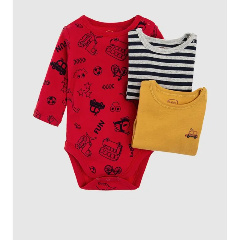 BAWEŁNIANE BODY CHŁOPIĘCE Z DŁUGIM RĘKAWEM 3 PACK 62 CM COOL CLUB