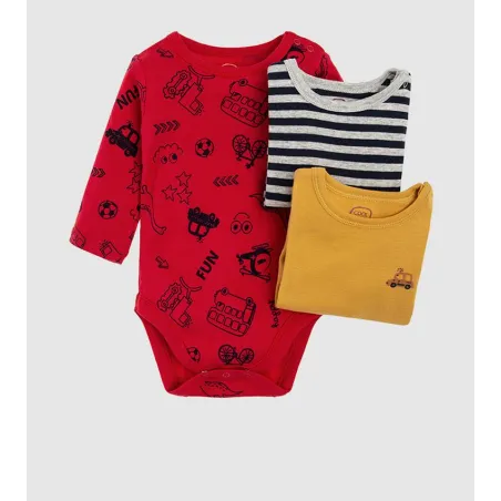 BAWEŁNIANE BODY CHŁOPIĘCE Z DŁUGIM RĘKAWEM 3 PACK 62 CM COOL CLUB
