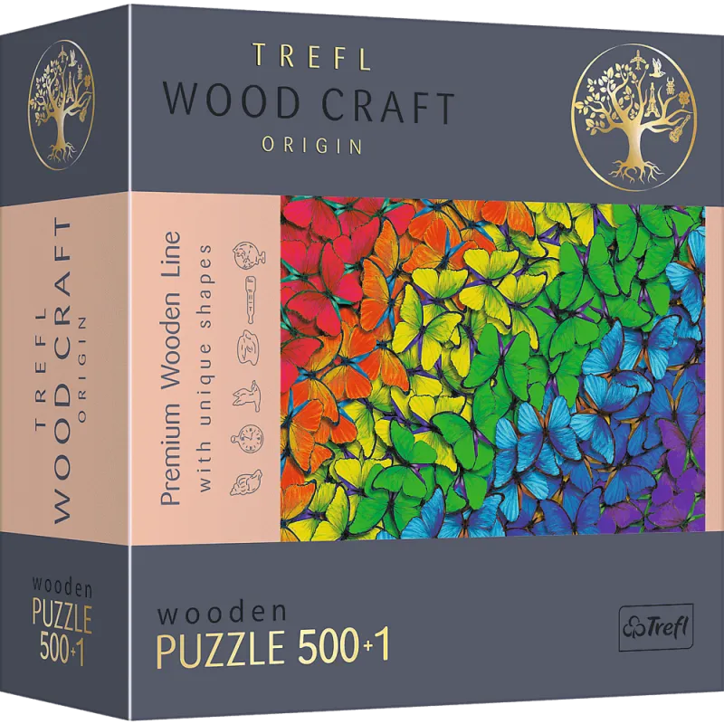 TĘCZOWE MOTYLE PUZZLE DREWNIANE 501 ELEMENTÓW TREFL 9+