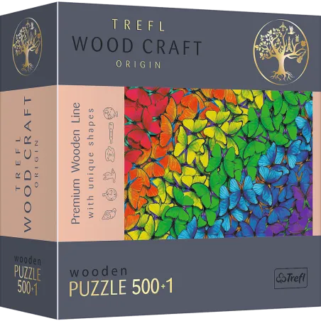 TĘCZOWE MOTYLE PUZZLE DREWNIANE 501 ELEMENTÓW TREFL 9+