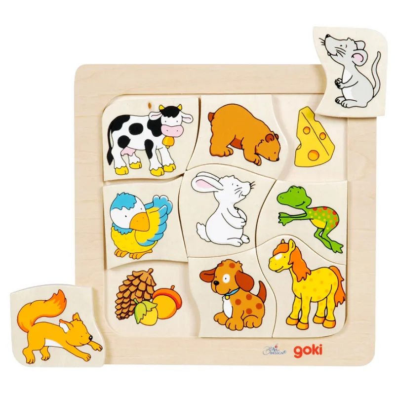 CO JEDZĄ ZWIERZĄTKA PUZZLE DREWNIANE 9 ELEMENTÓW GOKI 2+
