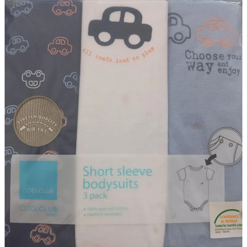 BAWEŁNIANE BODY CHŁOPIĘCE KRÓTKI RĘKAW 3-PAK 86 CM COOL CLUB