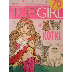 TOP GIRL. KOTKI. MODNE KOLOROWANKI Z NAKLEJKAMI